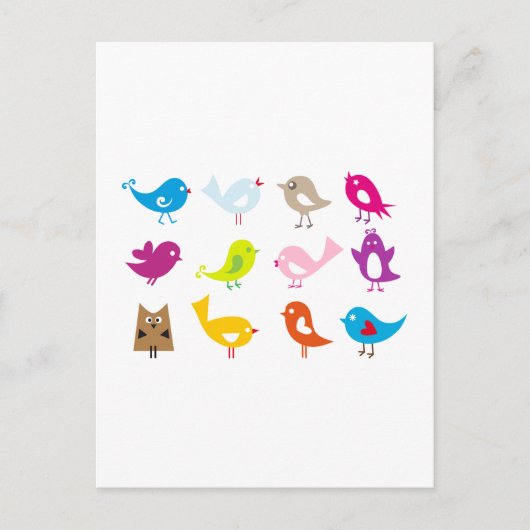 Farbige niedliche Vögel Postkarte (Vorderseite)
