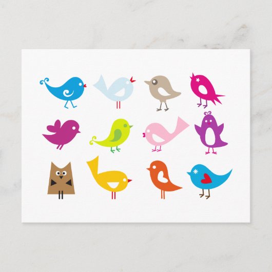 Farbige niedliche Vögel Postkarte (Vorderseite)