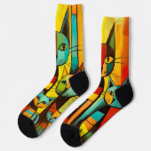 Farbige Niedliche Whimsikkunstkatze Socken (Linkes Detail)