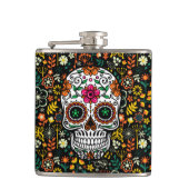 Farbige Niedliche Zucker-Skul- und Retro-Blume Flachmann (Vorderseite)