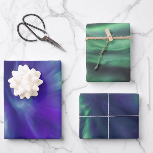 Farbige Nordlichter Geschenkpapier Set (Vorderseite)