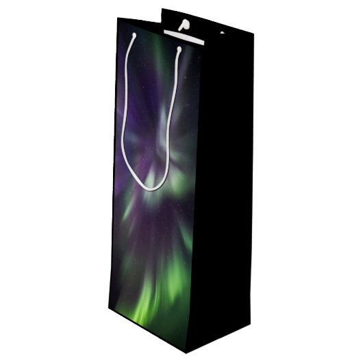 Farbige Nordlichter Geschenktüte Für Weinflaschen (Rückseite Schrägansicht)