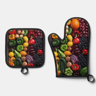 Farbige Obst- und Gemüse-Ofenhandschuh & Topflappe Ofenhandschuh & Topflappen-Set