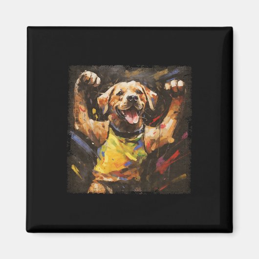 Farbige Ölgemälde eines kickboxenden Labradorhunde Magnet (Vorne)