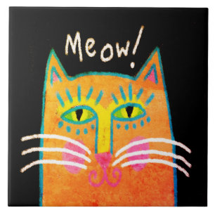 Farbige Orange Cat Abstrakt Art Fliese