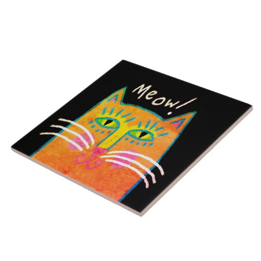 Farbige Orange Cat Abstrakt Art Fliese (Seite)