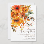 Farbige Orange Fall Blume Erntedank Einladung (Vorderseite)