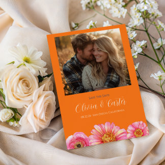 Farbige Orange Rosa Florale Foto Save-the-Date-Kar Save The Date