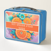 Farbige Orangen 1. Klasse Stern 2025 Metall Brotdose (Vorderseite)