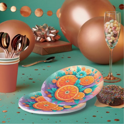 Farbige Orangen Pappteller (Multi)