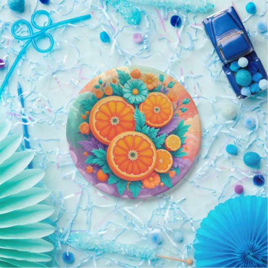 Farbige Orangen Pappteller (Party)