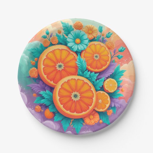 Farbige Orangen Pappteller (Vorderseite)