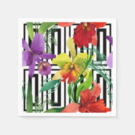 Farbige Orchideen-Blume Wasserfarbenes Muster Serviette