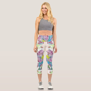 Farbige Orchideenblüten Schmetterlinge Wasserfarbe Capri Leggings