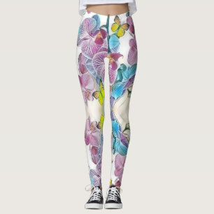 Farbige Orchideenblüten Schmetterlinge Wasserfarbe Leggings