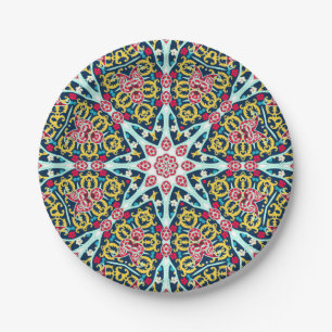 Farbige ornamentale Rosetten-Mandala-Kunst Pappteller