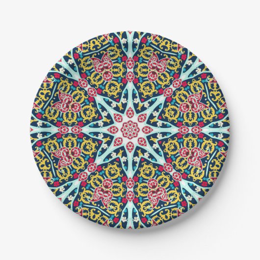Farbige ornamentale Rosetten-Mandala-Kunst Pappteller (Vorderseite)