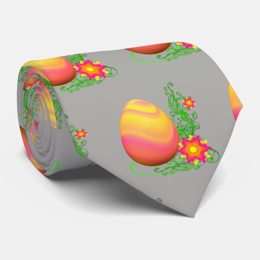 Farbige Ostereier und Blume auf Grau Krawatte (Gerollt)