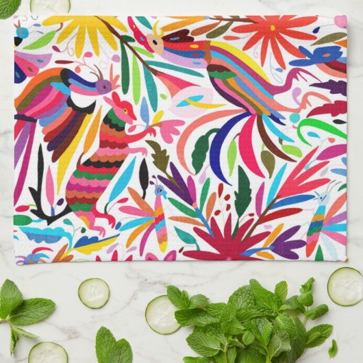 Farbige Otomi-Printmedien, Blumen-/Tiermuster Geschirrtuch (Gefaltet)