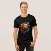 Farbige Paint Spritzer Basketball Tri-Blend Shirt (Vorderseite voll)