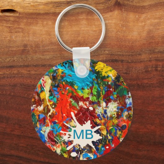 Farbige Paint-Spritzer-Monogramm Schlüsselanhänger (Vorderseite)