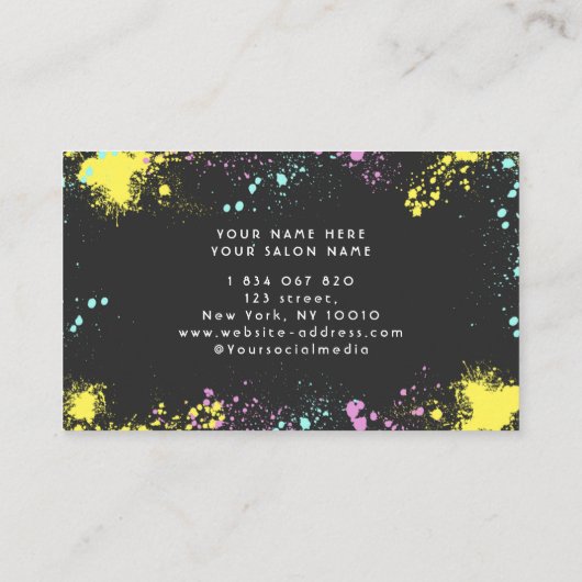 Farbige Paint Spritzer Nails Visitenkarte (Rückseite)