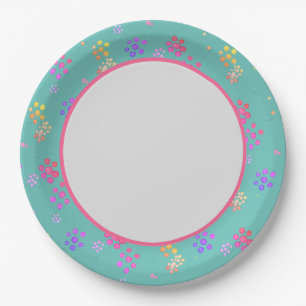 Farbige Paint Tropfen Pastell Floral Pappteller