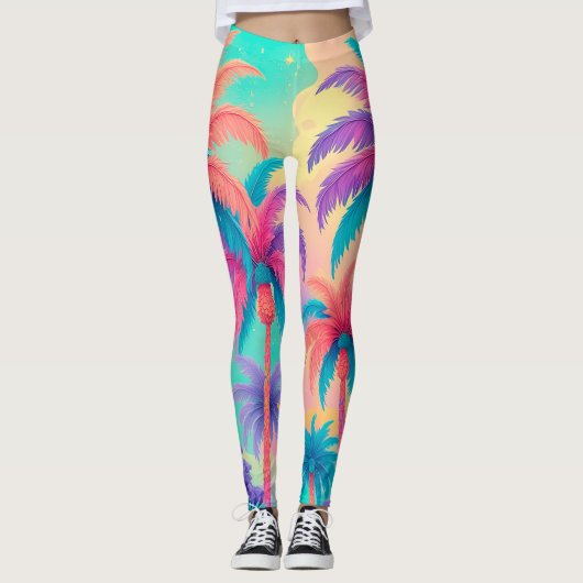 Farbige Palmen Leggings (Vorderseite)