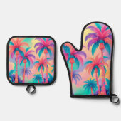 Farbige Palmen Ofenhandschuh & Topflappen-Set (Vorderseite)