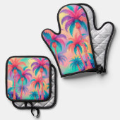 Farbige Palmen Ofenhandschuh & Topflappen-Set (Vorderseite/Rückseite)