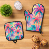 Farbige Palmen Ofenhandschuh & Topflappen-Set (Oben Unten)