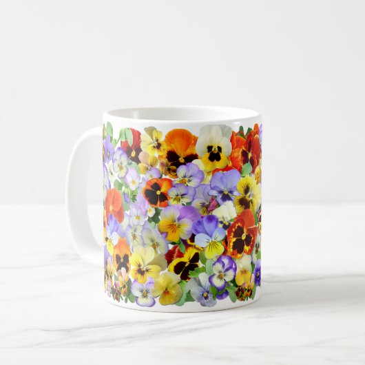 Farbige Pansy Collage Kaffeetasse (Vorderseite Links)