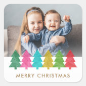 Farbige Papierbaumen Weihnachtsaufkleber für Fotos Quadratischer Aufkleber (Vorderseite)