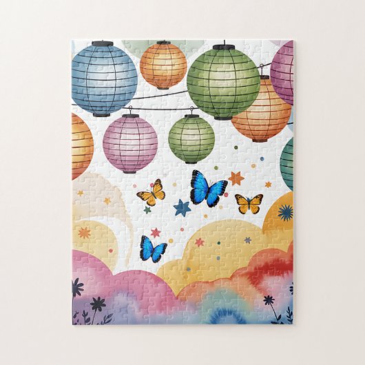 Farbige Papierlaternen & Schmetterlinge Puzzle (Vertikal)