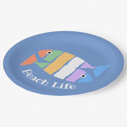 Farbige Papiertafel für doppelte Fische Pappteller (Schrägansicht)