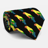 Farbige Parrot-Vogelmuster auf schwarz Krawatte (Gerollt)