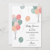 Farbige Pastel Party Balloons Babydusche Einladung (Vorderseite)