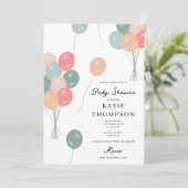 Farbige Pastel Party Balloons Babydusche Einladung (Stehend Vorderseite)