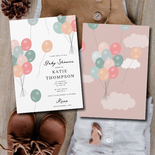 Farbige Pastel Party Balloons Babydusche Einladung