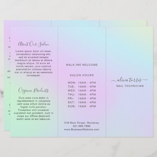 Farbige Pastel Salon Holographic Trifold Broschüre (Vorne/Hinten)