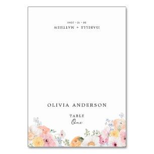 Farbige Pastell-Blumen-Gästename Tischnummer
