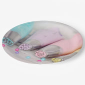 Farbige Pastell-Kuchen-Dekorationstools Fotografie Pappteller (Schrägansicht)