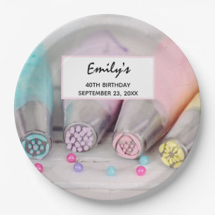 Farbige Pastell-Kuchen-Dekorationstools Fotografie Pappteller