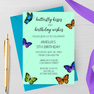 Farbige Pastell-Schmetterlingsküsse-Geburtstagsfei Einladung