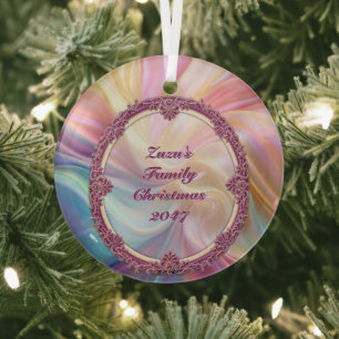 Farbige Pastell-Seiden-Randverzierung personalisie Ornament Aus Glas