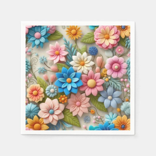 Farbige Pastell Spring 3D Filz Floral Art Paper Serviette (Vorderseite)