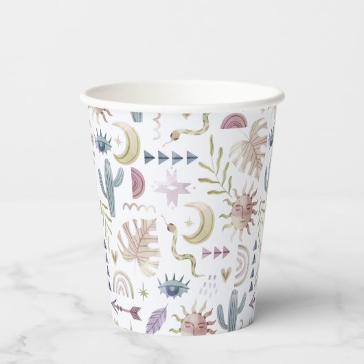 Farbige Pastellfarben Boho Bohemische Papiertasse Pappbecher (Rückseite)