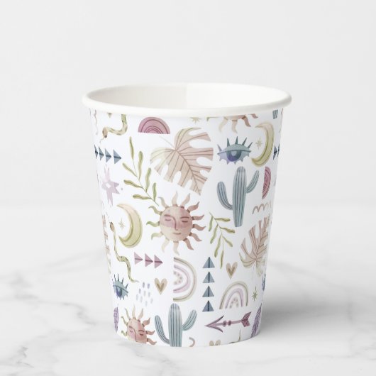 Farbige Pastellfarben Boho Bohemische Papiertasse Pappbecher (Links)