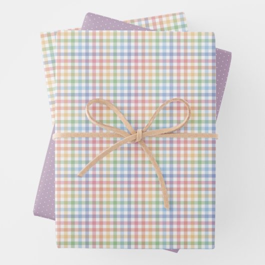 Farbige Pastellfarben karierter niedlicher Osterfr Geschenkpapier Set (Beispiel)
