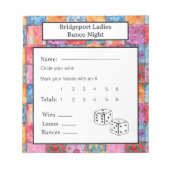 Farbige Patchwork-Druck Bunco-Nacht Notizblock (Vorderseite)